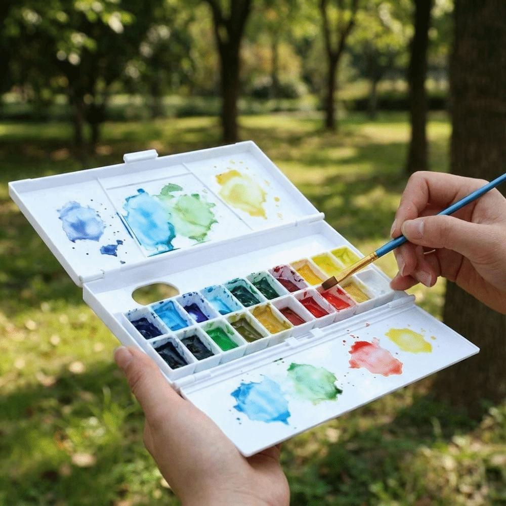 24 Grids Travel Painting Palette Reusable Watercolor Mixing Tray Paint Pigment Tray Art Supplies
