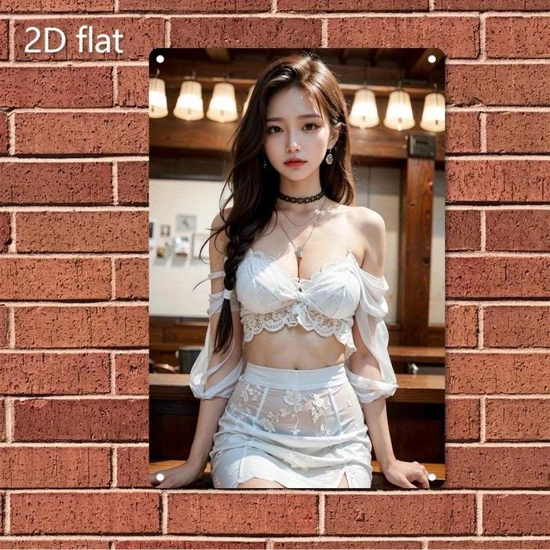 Vintage Metal Wall Art Korean Drama Inspired Poster White Lace Female Character 20x30cm(7.8x11.8inch)