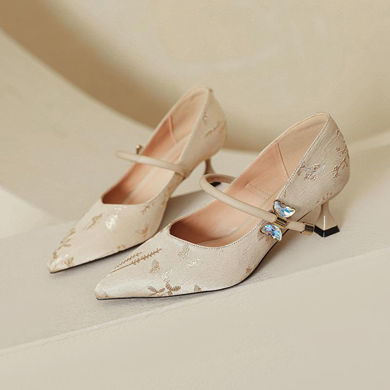 Pointed high heels stiletto new women's shoes one-word belt Mary Jane shoes soft belt and single shoes