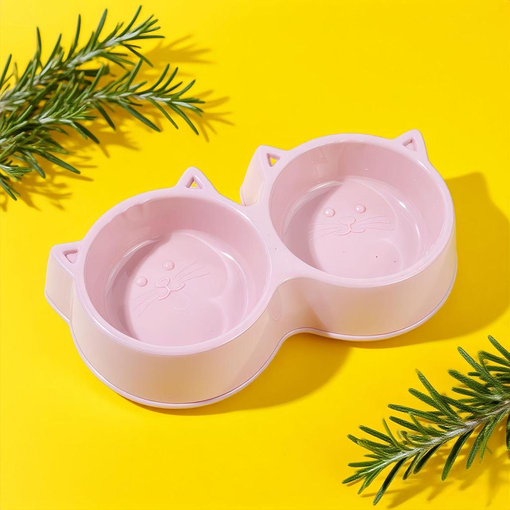 Double Cat Bowl Macaron Color Anti-Spill Pet Feeder - Oval Style