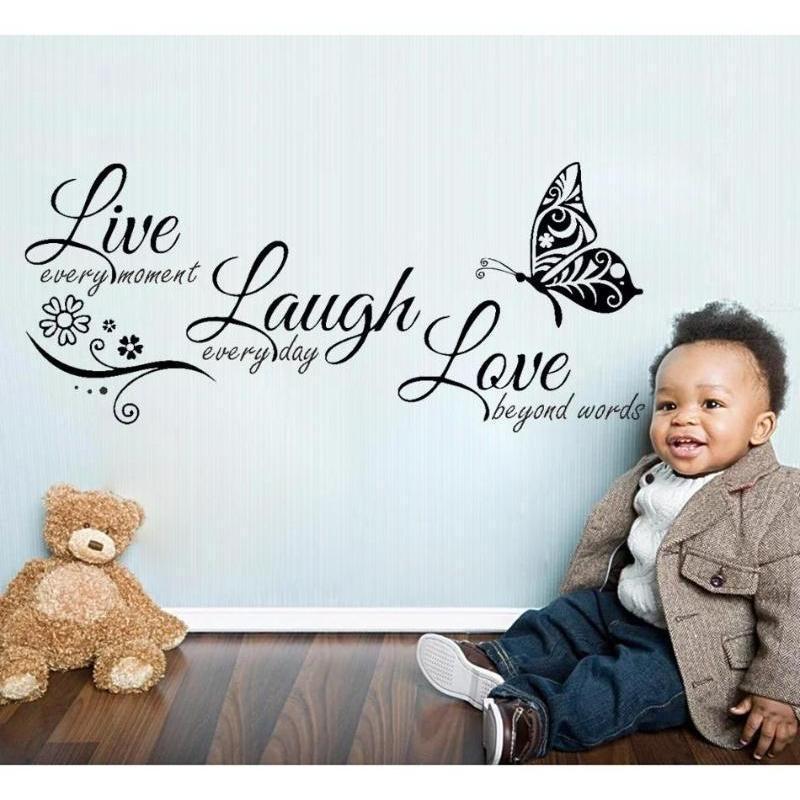 Live Laugh Love Wandaufkleber - Schönes Schmetterlingsblumen-Design Moderne Vinyl-Aufkleber Zitate für Heimdekoration Wohnzimmer
