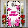 Disco Birthday Background Pink Cow Skull Birthday Display Banner Glitter Design Birthday Door Cover For Cowgirl Themed