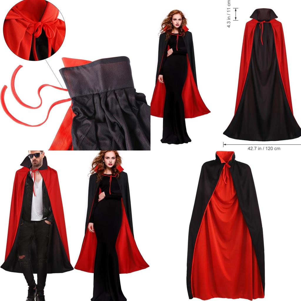 Vampire Costume Cloak With Hood For Halloween Cosplay Adults Dress Up Prop