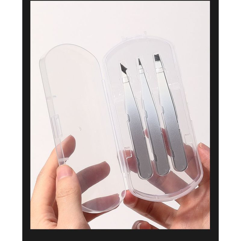 Jesireca - Set of 3: Stainless Steel Eyebrow Tweezers (Various Designs)