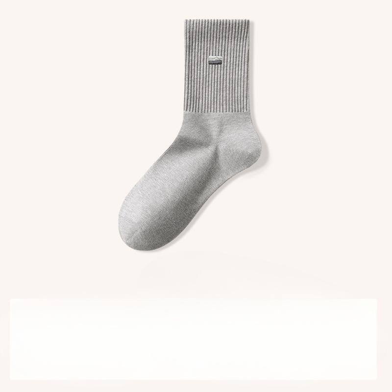 Men's Pure Cotton Mid-calf Cotton Socks, Black, All-cotton for Autumn and Winter, Sweat-absorbing, Deodorizing and Antibacterial