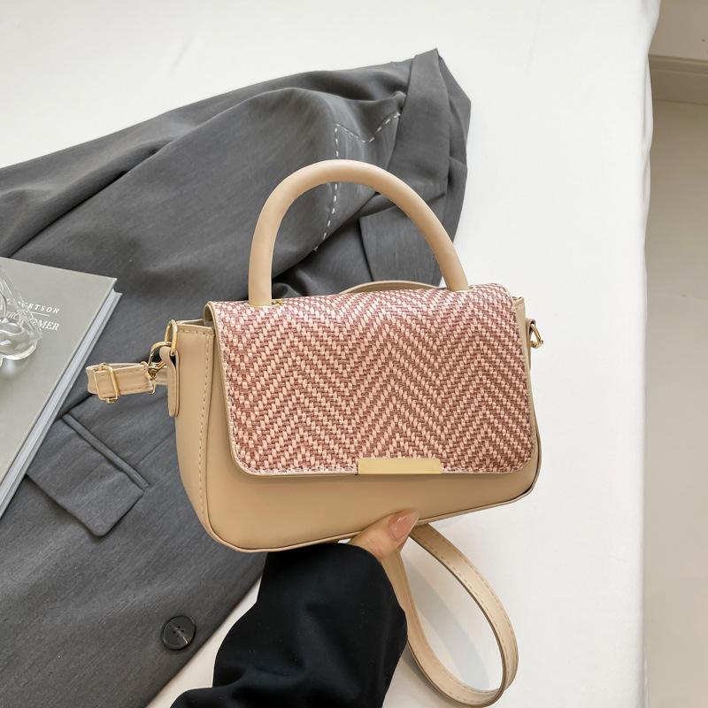 2025 new trendy casual popular texture splicing fashionable simple solid color foreign style shoulder crossbody small square women's bag