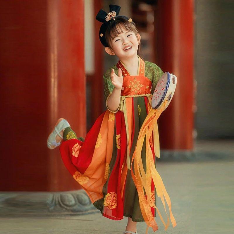 Girls' Tang Dynasty Style Hanfu Dress - Spring/Autumn Ruqun for Kids
