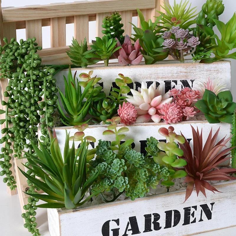 12pcs PVC Succulents Plants Green Faux Succulent Plant for Home Garden Small Bonsai Decor Flower Desktop Plants