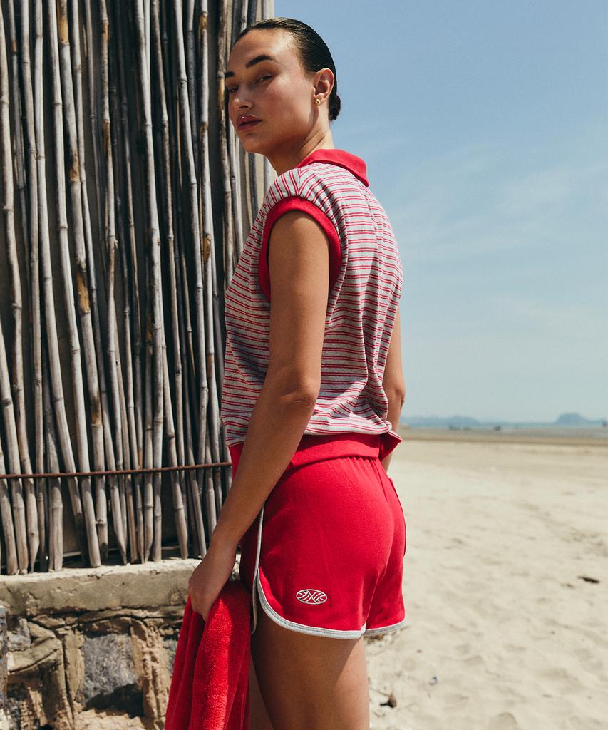 Minasu Color Combination Solid Line Short Pants_Red