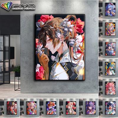 5D DIY Genshin and Flower Cross Stitch Rhinestones Diamond Drawing Embroidery Mosaic Home Decor