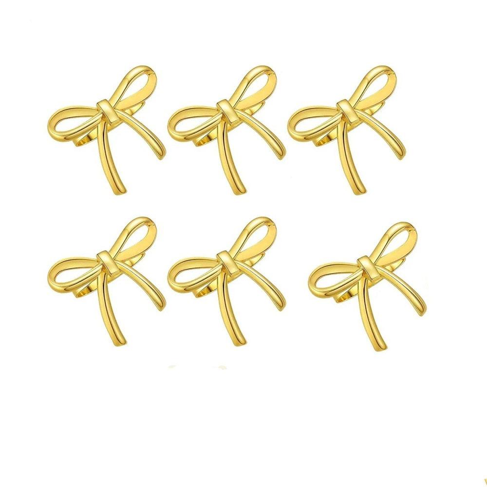 6 Pcs Gold / Silver Bow Napkin Ring Luxury Serviette Ring Napkin Buckle  Thanksgiving Easter