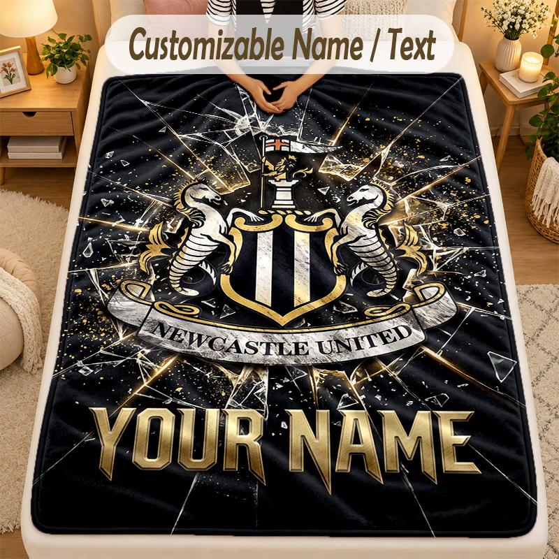 Flannel BlanketNewcastle United FC Custom Name Text Personalized Soft Warm Throw Blanket Home Decor Gift