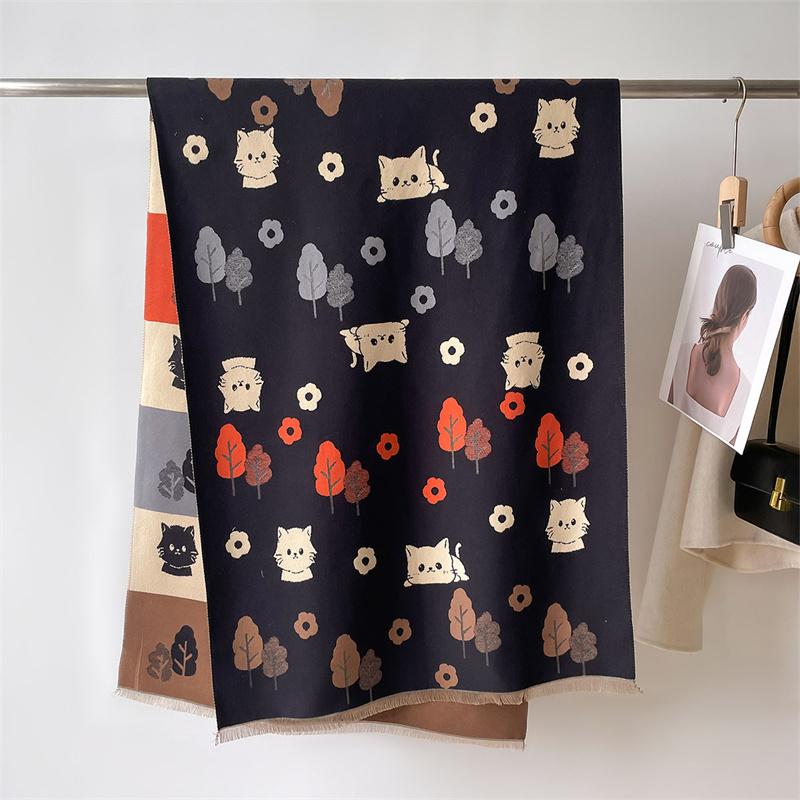 Winter Warm Shawl Luxury  Cat Cashmere Scarf Women Thick Blanket Wrap Pashmina Bufanda Tassel Female Long Foulard