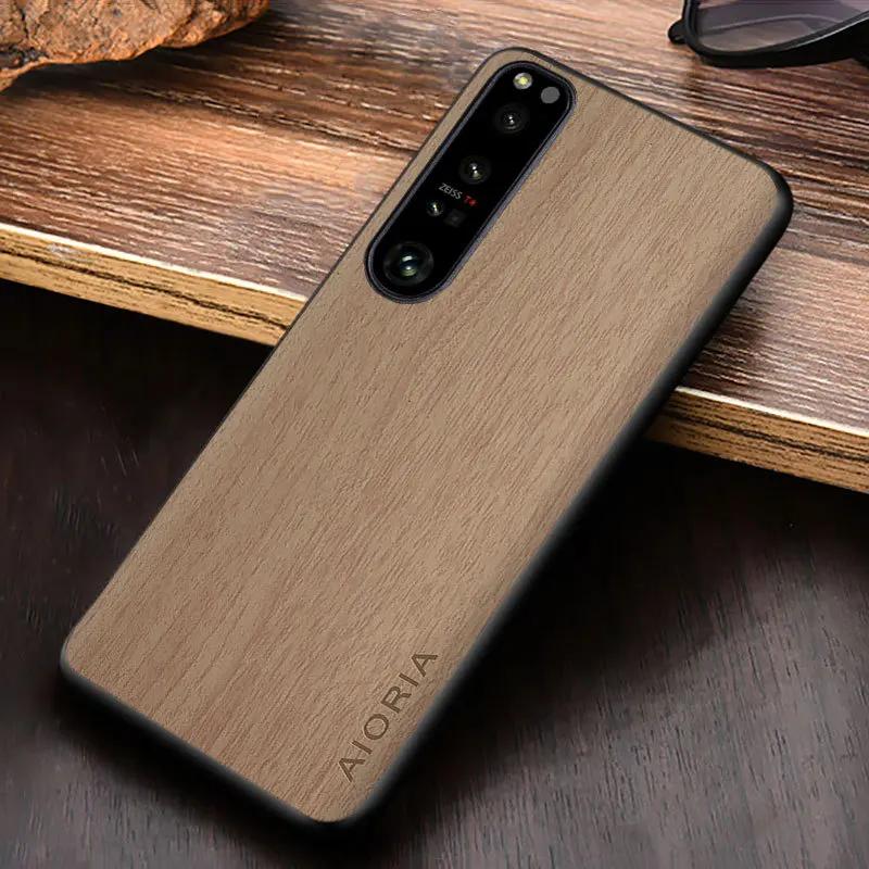 

for Sony Xperia 5 10 1 VII VI V IV III ACE II Pro-I Case Wood Texture PU Leather Soft Shockproof Cover Anti-fingerprint Shell for Xperia 10 VII бежевий