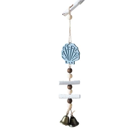 Beach Ocean Starfish Hanging Decoration with Bell Farmhouse Rustic Wooden Sailboat Shell Ornament Summer Nautical Coastal Wind Chime Pendant