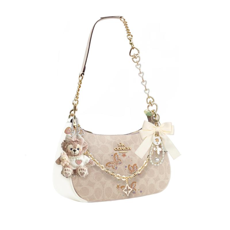COACH shoulder bag [Customized bag] Teri 24 classic presbyopic Logo zipper closure, pendant, scarf, bow, printing Light as smoke basic style