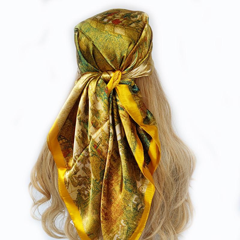 Lenço de Pescoço Xale Envoltórios Estampa Seda Cetim Cachecol quadrado Mulheres Muçulmanas Hijab Elegante Faixa de Cabelo Bandana design marca foulard