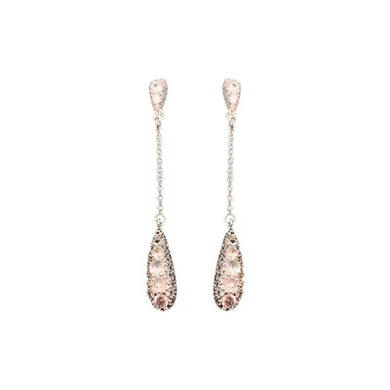 Tassel water droplets exquisite full diamond earrings super flash temperament long face thin earrings women's light luxury high-end earrings