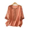 Fashionable Women's Cotton Linen Embroidered V-neck Short-sleeved T-shirt, Loose Summer Top