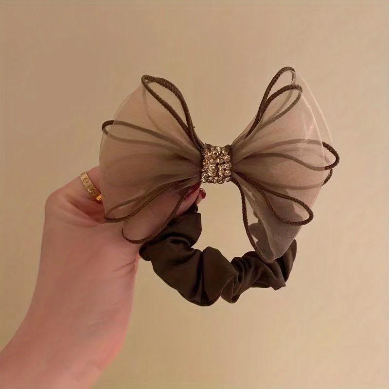 

1/3pcs Mesh Bow Headband Transparent Yarn Large Bow Satin Headband Strong Elastic Design Luxurious Texture Hair Accessory