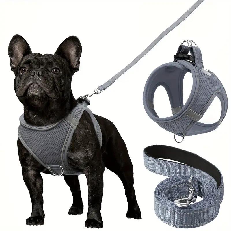 Ultimate Comfort Reflective Step-In Dog Harness and Leash Set - Soft Padded Breathable Mesh Vest with Adjustable Nylon Leash for