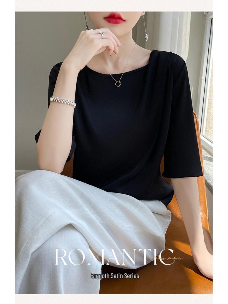 Women's Short Sleeve Satin Top - High-End Summer T-Shirt