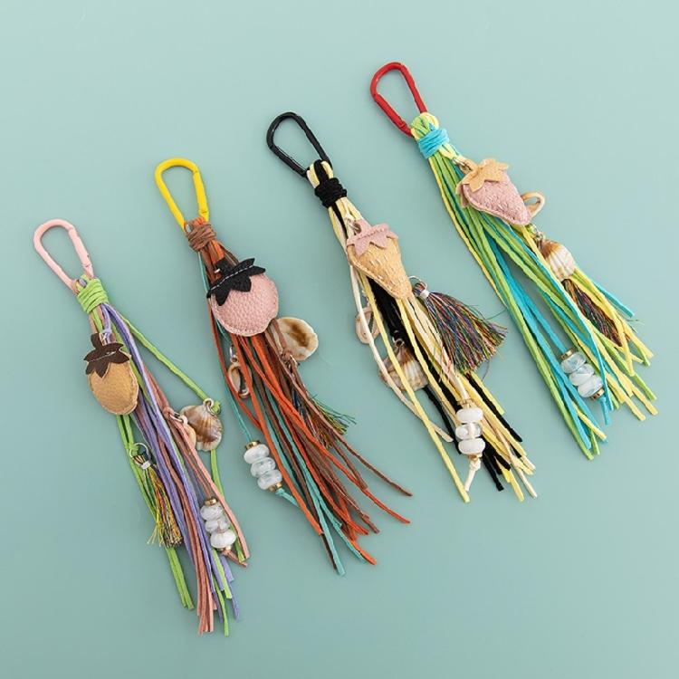 Versatile Bohemian Style PU Shell Bead Keychain Craft Kit With Playful Fruit Design And Adjustable Tassels Trims