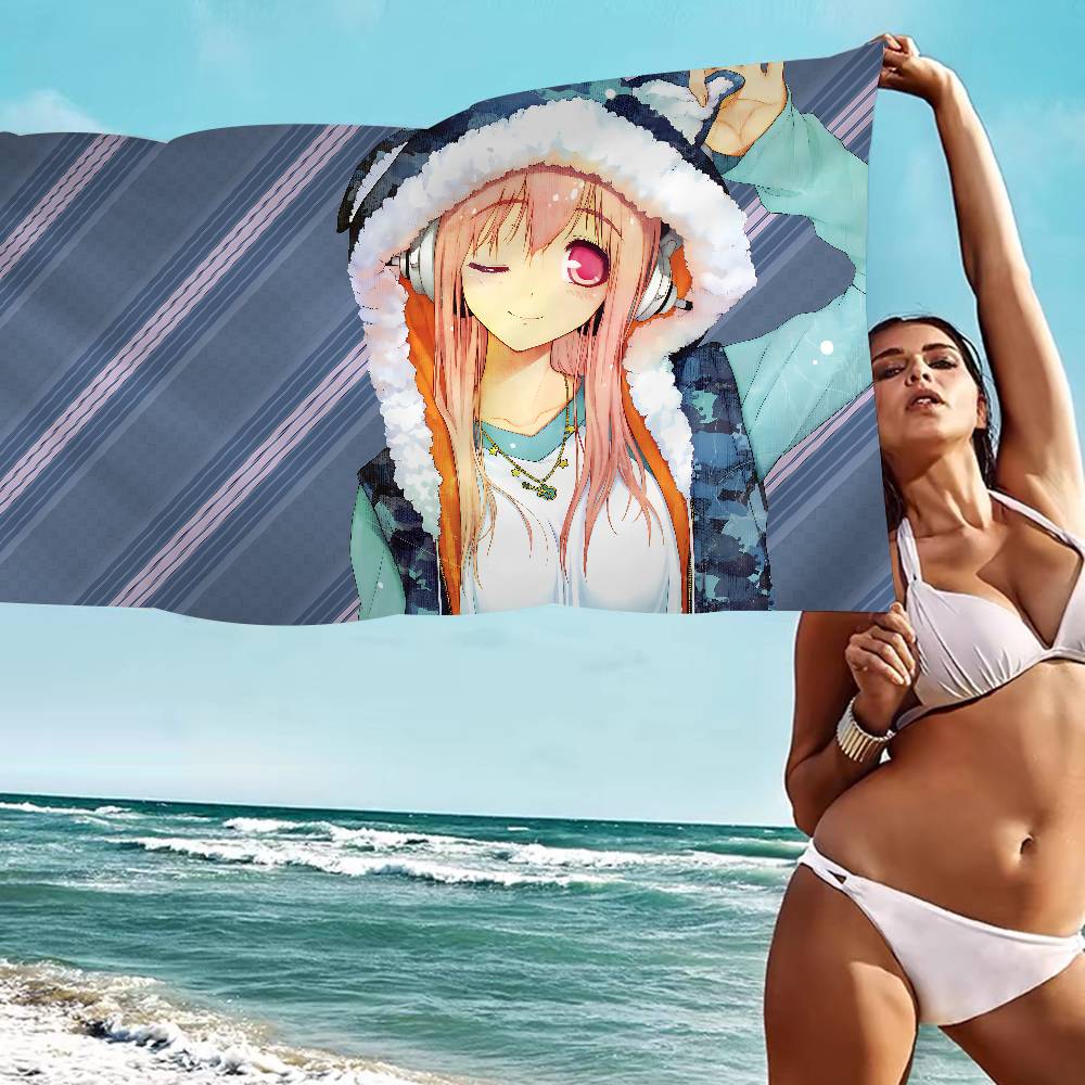 S-Super Sonico Microfiber Printed Beach Towel Mountain Climbing Yoga Beach Swimming Running Absorbent Soft Towel