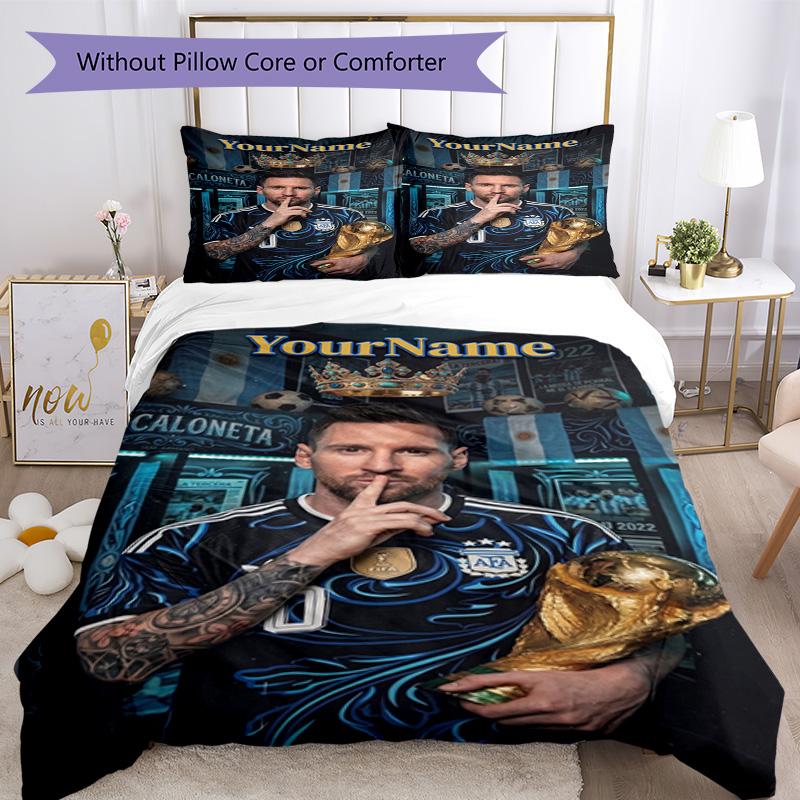 Messi Customize Text Bed Sheet Set Suitable for Decorate room Breathable Duvet Cover Custom Room Decor Perfect Gift for Valentine’s Wedding Birthday
