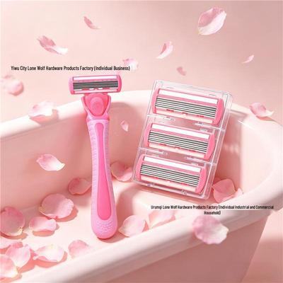 Six-Layer Razor Blade Pink Epilator with Manual Shaver and Holder Combo