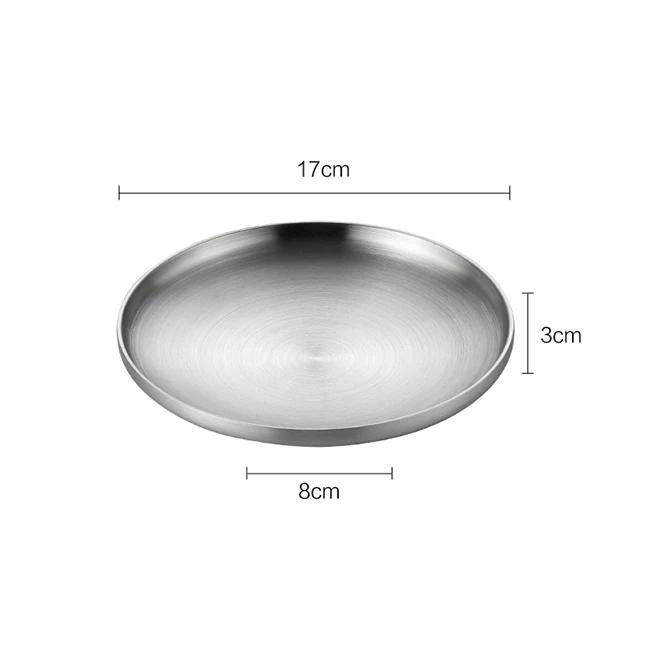 304 Stainless Steel Round Plate, Double-Walled Insulated Dinner Plate, Plates for Snack, Dishes and Fruit