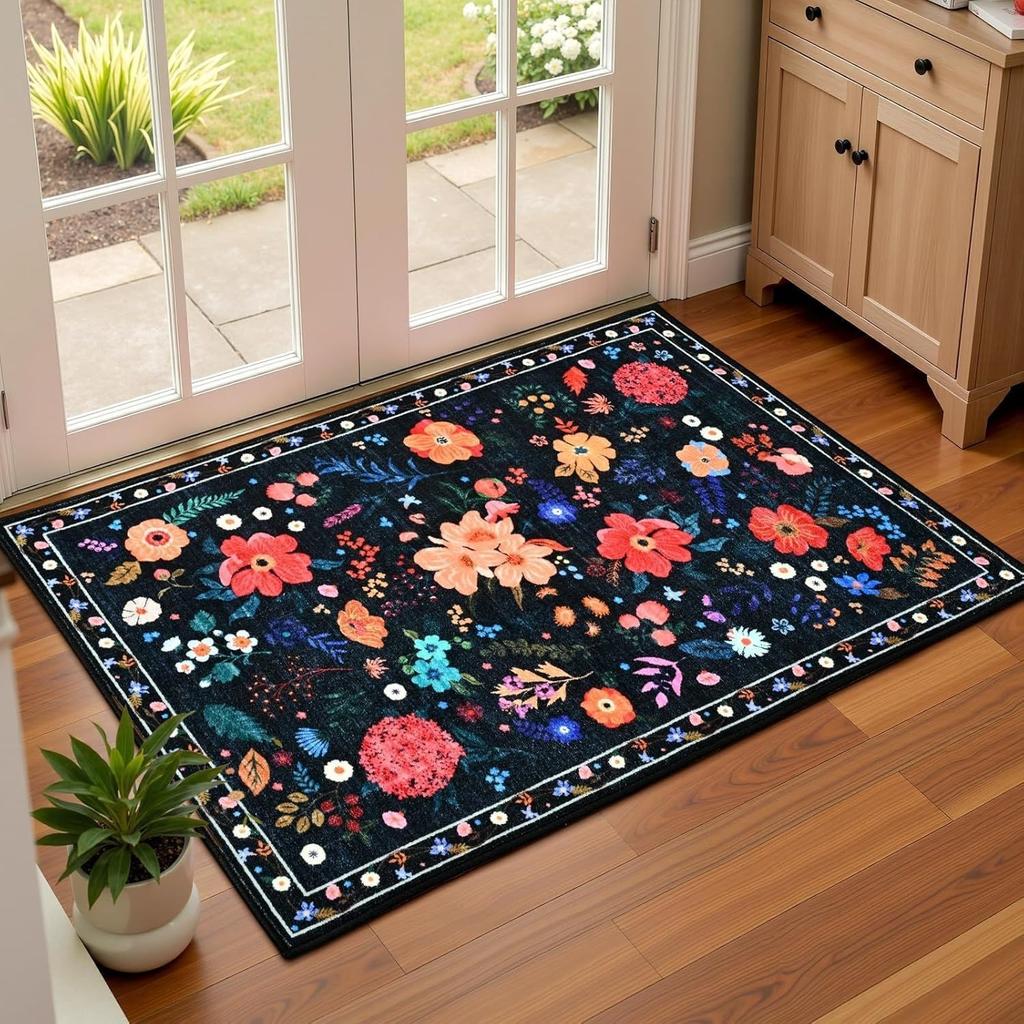 Floral Print Entrance Mat Carpet Living Room Dining Room Laundry Floor Mat Bath Balcony Hallway Non-slip Door Mat