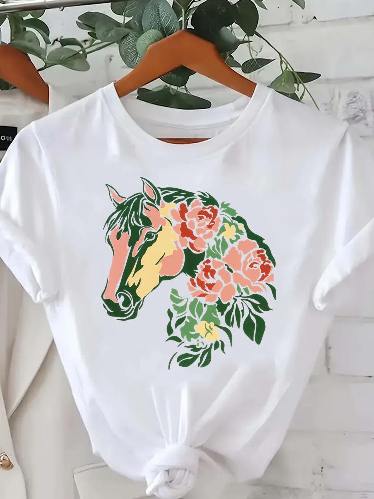 (Asian Size) Women Tee Fashion Lady Clothing Love Heart Feather  Casual T Shirt Female Top Printed Graphic Short Sleeve T-shirts