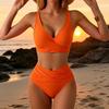 Juego de 2 Piezas para Mujer Bikini Set Escote en V Bordes Ensanchados Sujetador Cintura Alta Control de Abdomen Braguitas de Natación Set Patchwork Color Traje de Baño de Verano