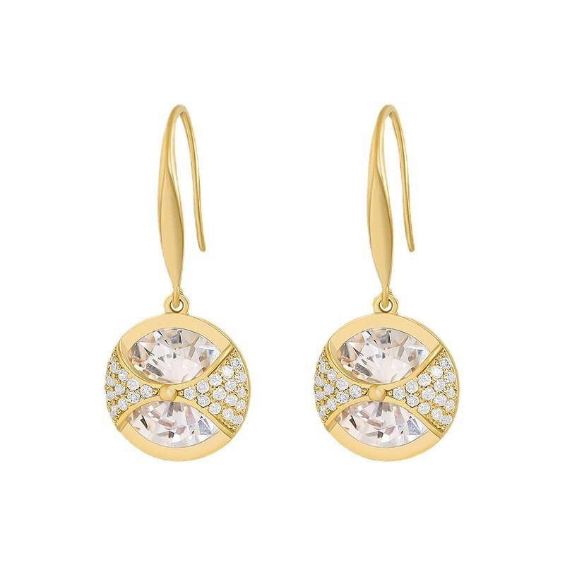 Goldtone Round Drop Earrings Alloy Rhinestone For Daily Casual Use