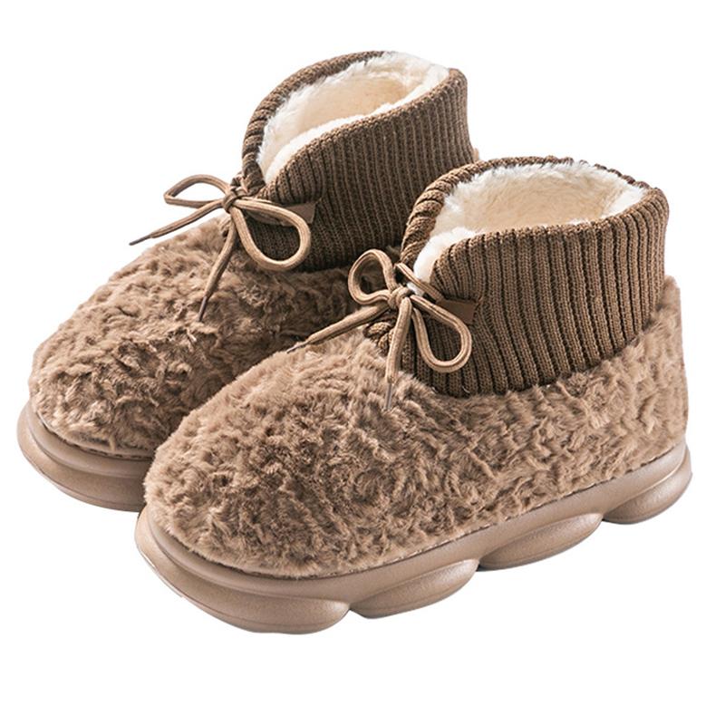 Winter Lacing Plush Warm Cotton Shoes Women's Solid Color Thick Bottom Fluffy Couple Boots Casual Big Size Ladies Shoes