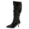 Große Größe High Heel Aber Knielange Stiefel Damen Europäischer und Amerikanischer Stil Spitzer Absatz Feiner Absatz Gefaltete Stiefel Sexy Mode Stiefel