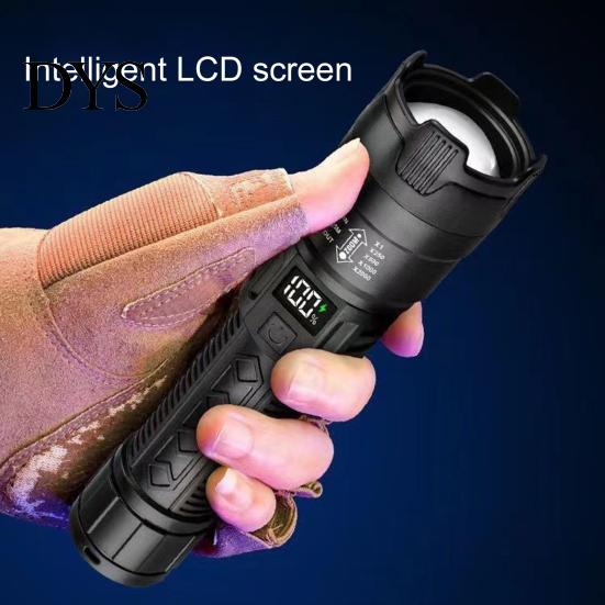 Emergency Flashlight LED Super Bright Digital Display IPX65 Waterproof Rechargeable Zoomable Outdoor Use Tactical Torch Light