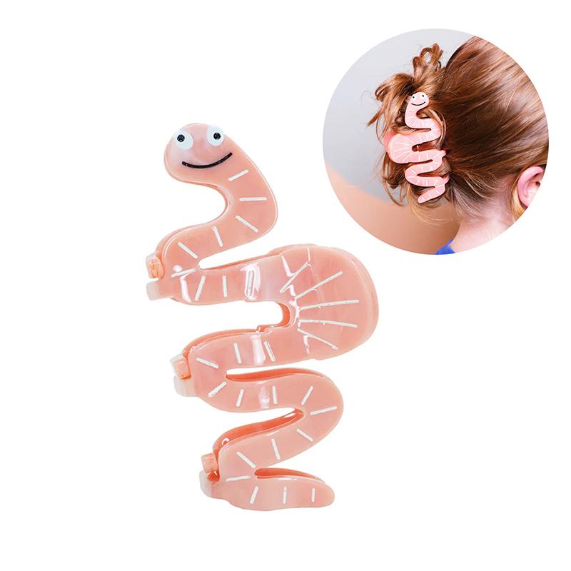 Fashionable Cute Insect Hair Claw Clip Women'S Shark Clip Personalised Plastic Pink Worm Hair Claw Clip For Women Girls Gift