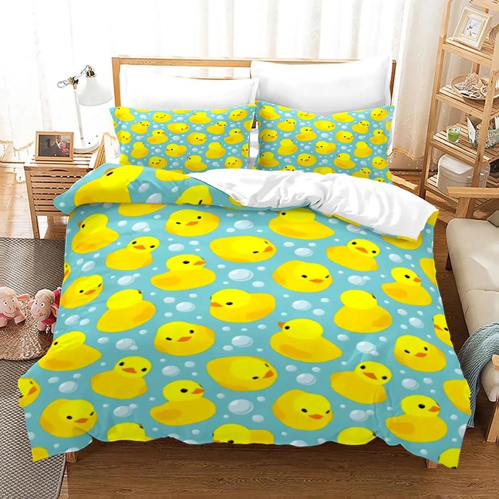 Set Biancheria da Letto Anatra Gialla Stampa 3D Ragazzi Ragazze Singolo Matrimoniale King Size Copripiumino Federa Letto ragazzi Adulto Tessile per la Casa