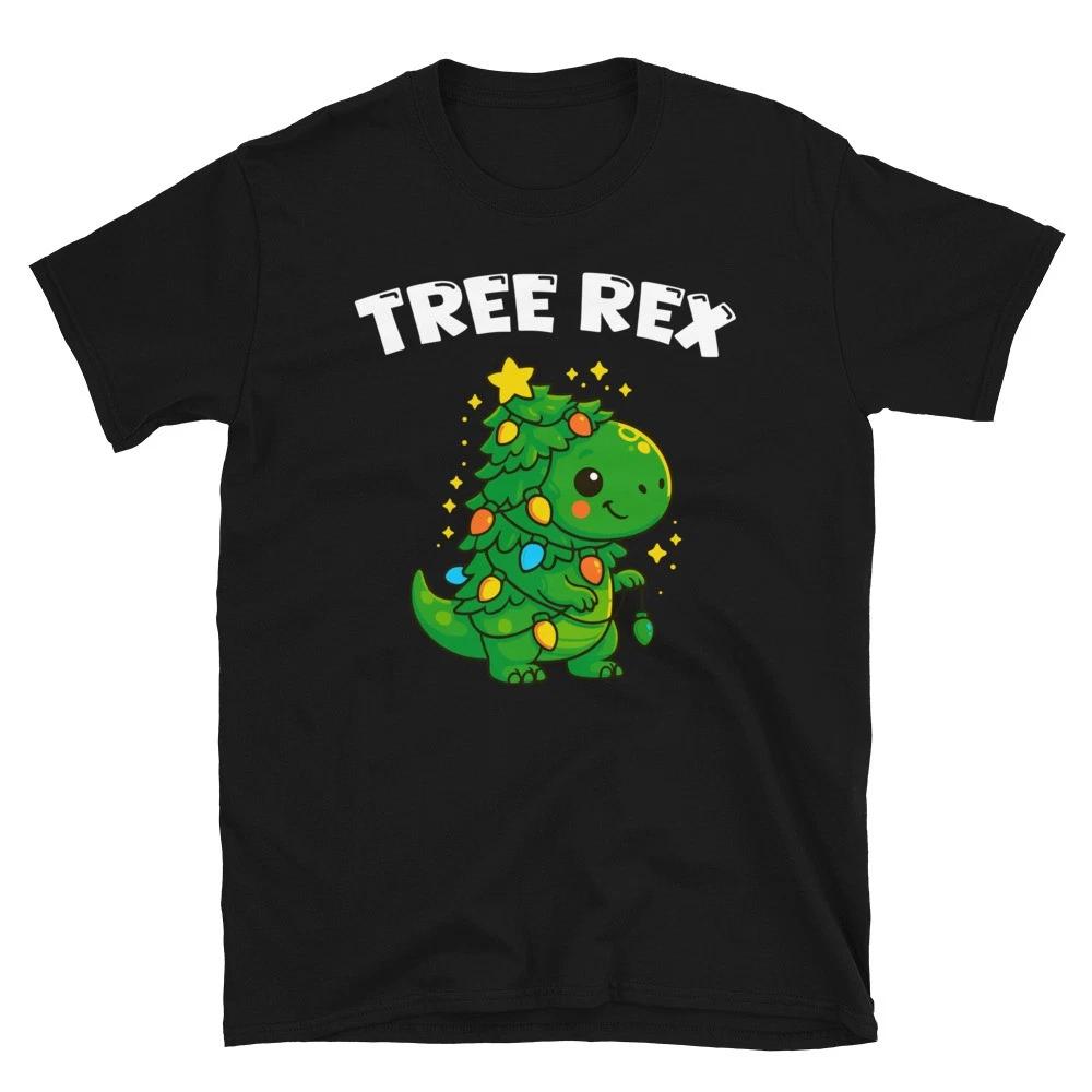 Dinosaur Christmas Tree T-Rex - Cute Dino Light Xmas Party Gift Unisex T- Shirt 3XL