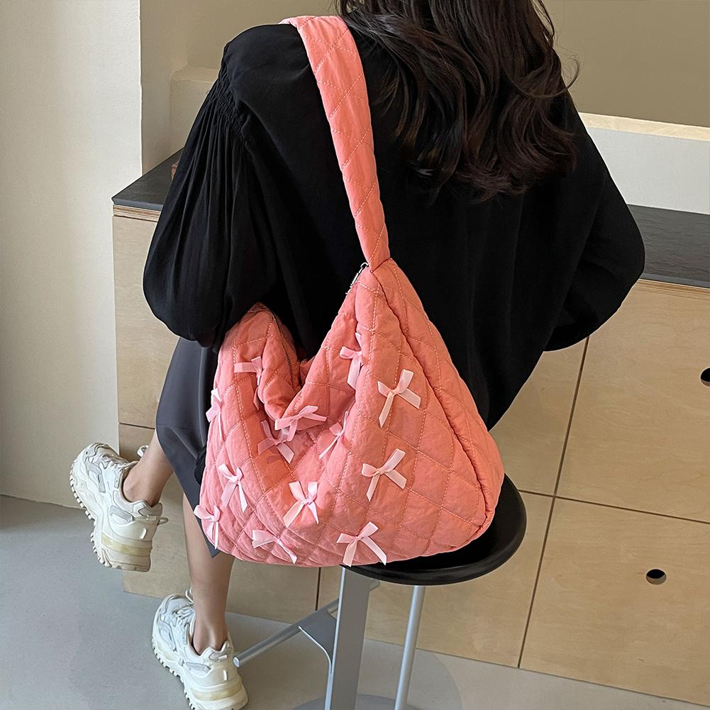 

Милая маленькая сумка через плечо с бантом, мягкая модная сумка через плечо с молнией, модная сумка, повседневная сумка через плечо для женщин розовый