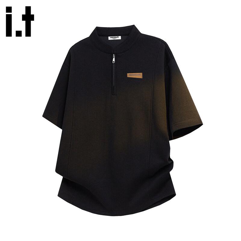 :CHOCOOLATEit Men s Spliced Mock Neck Half-Zip Short Sleeve T-Shirt XL