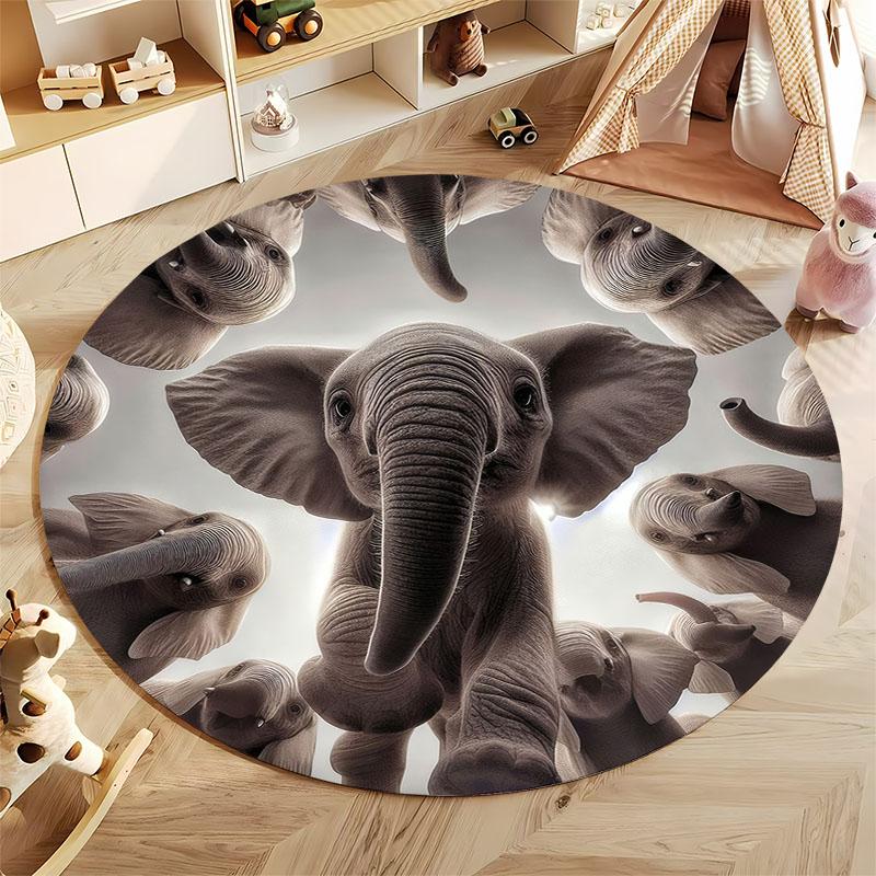 "Adorable Elephant Pattern Round Rug for Kids' Room" round carpet for home sofa bedroom, gift
