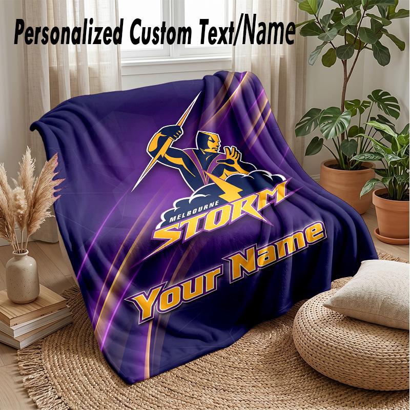 Melbourne Storm Custom Flannel Throw Blanket Print Your Name Text Soft Warm Blanket Holiday Present