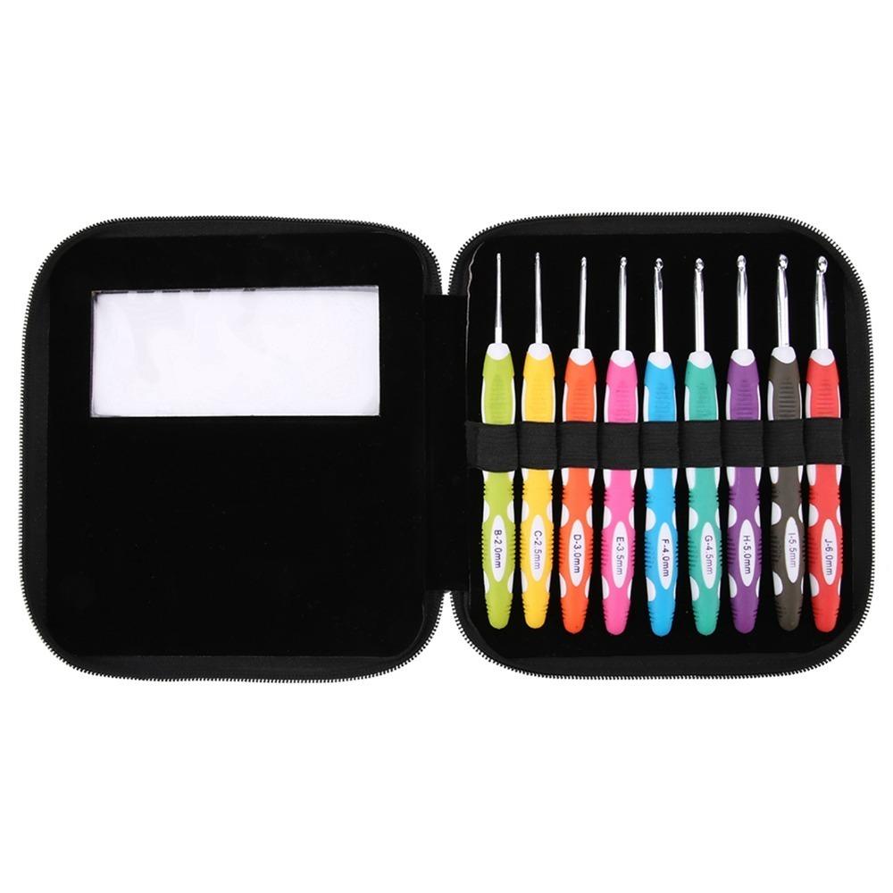 9pcs Plastic Handle Crochet Hooks Set Aluminum Hooks Crochet Hook Kit  For Arthritic Hands