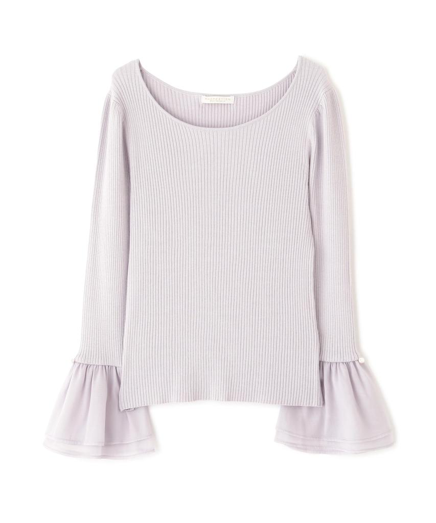 Proportion Body Dressing Sheer Flare Sleeve Rib Knit Gray Women's Sweater,