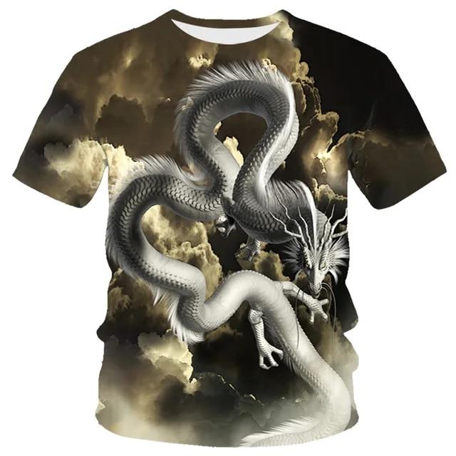 3D Dragon Print T-shirt Herr Mode Streetwear T-shirt Harajuku Cool Animal Shirt Anime kortärmade toppar T-shirts