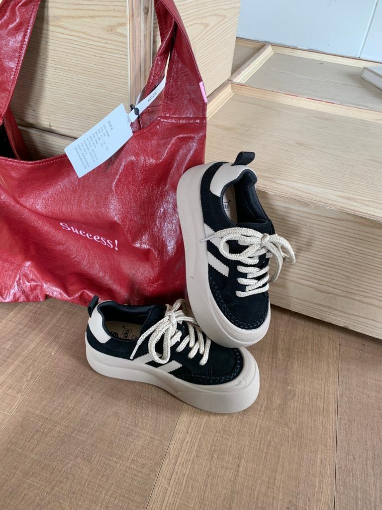 Shougu popular big head retro bread shoes women's 2025 new matte leather niche student platform sports shoes tide