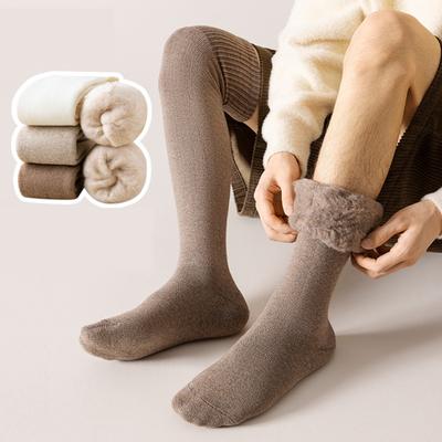 1 Paar Herren-Winterstrümpfe, einfarbig, weich, atmungsaktiv, mit langem Schlauch, hohe Elastizität über dem Knie, warm, rutschfest, geruchsneutral, lange Unisex-Socken
